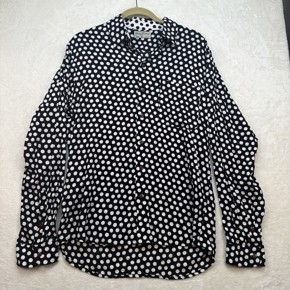 Kenny Flowers Polka Dot Button Up Shirt Men Medium Black Resort Rayon